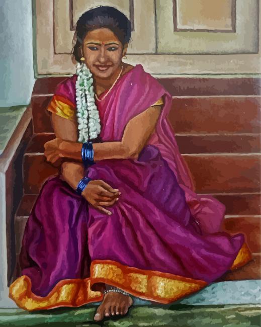 Indian Lady On Stair paint by number