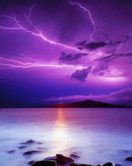 Lightning Over The Ocean paint by number