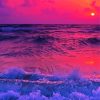Pink Sunset With Mountain And Waves paint by number