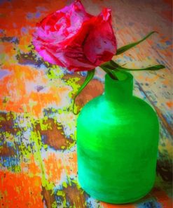 Single Rose In Green Vase paint by number