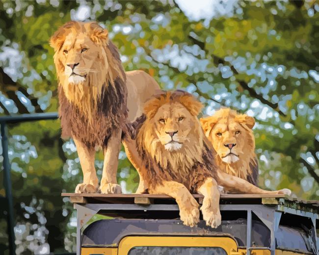Three Lions On Car paint by number