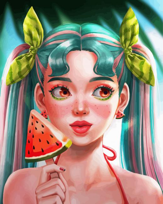 Watermelon Girl paint by number