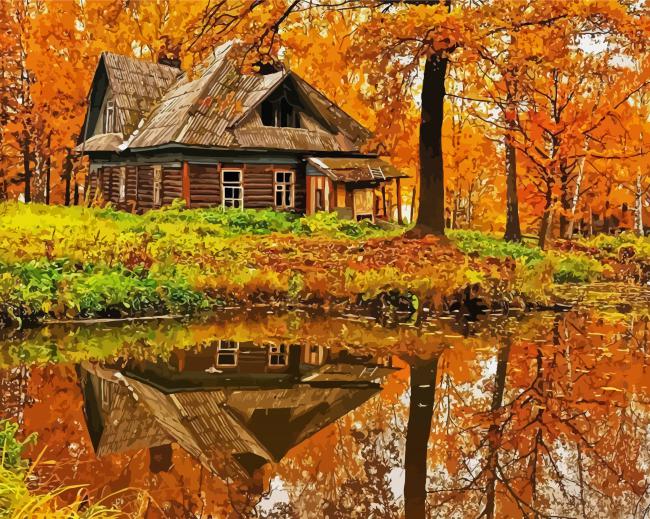 Aesthetic Fall Cabin paint by number