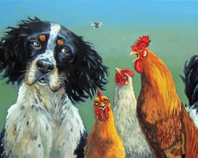 Aesthetic Dog With Chickens paint by number