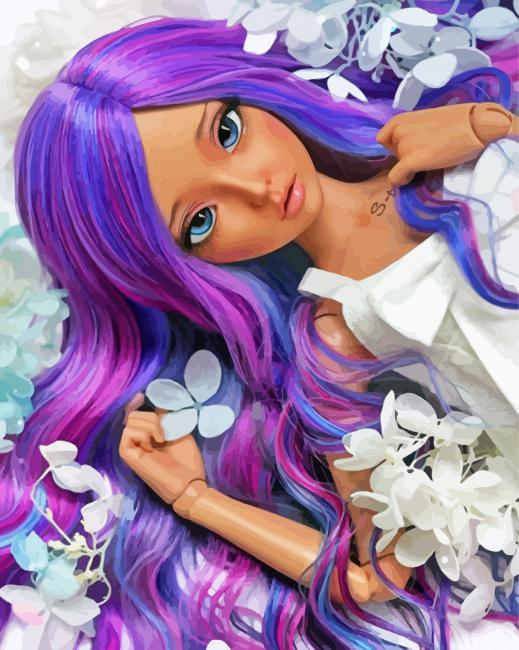 Asian Cute Doll With Purple Hair paint by number