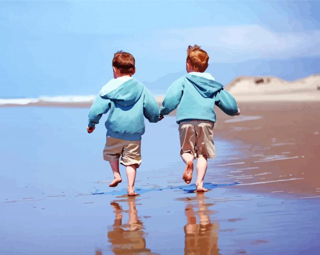 Boy Children On Beach paint by number