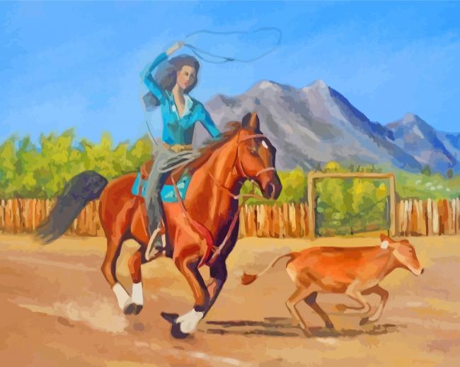 Calf Roping By A Cowgirl Art paint by number