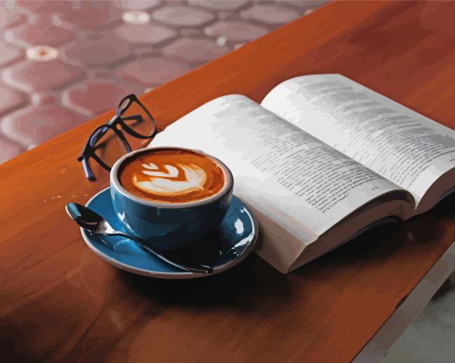 Coffee And Book With Glasses paint by number