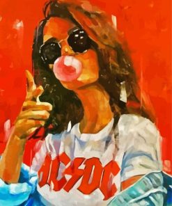 Cool Girl blowing Bubble Gum paint by number