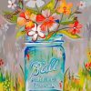 Flowers In Blue Mason Jar Art paint by number