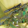 Green Rifle With Scope And Bag Hunting Equipement paint by number