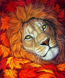 Lion In Autumn Leaves paint by number