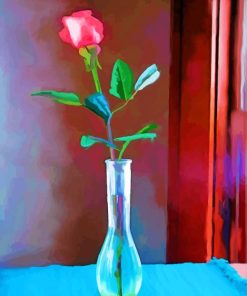 Pink Single Rose In Vase Art paint by number