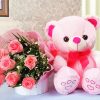 Pink Teddy Bear With Flowers paint by number