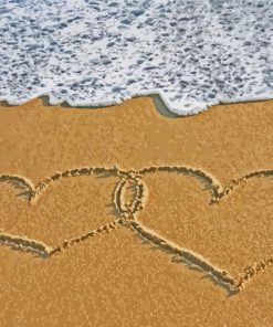 Tropical Beach With Hearts In Sand paint by number