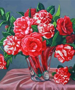 Vase With Pink Camellia Flowers paint by number