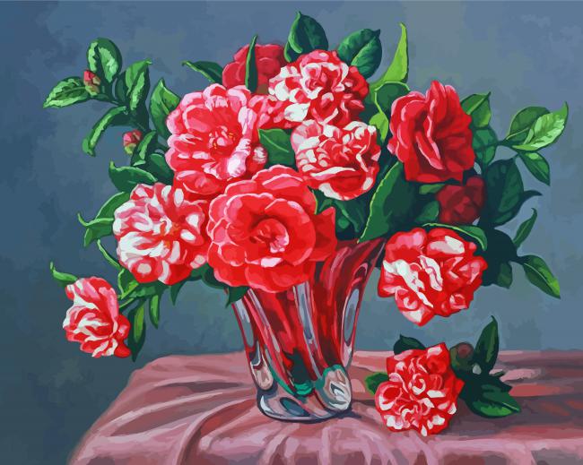 Vase With Pink Camellia Flowers paint by number