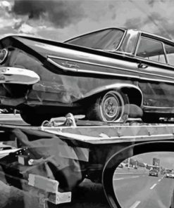 Black And White Classic Car On A Tow Truck paint by number
