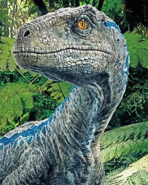 Blue Velociraptor Jurassic World paint by number