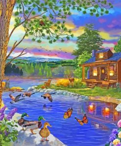 Peace River Cabin Art paint by number