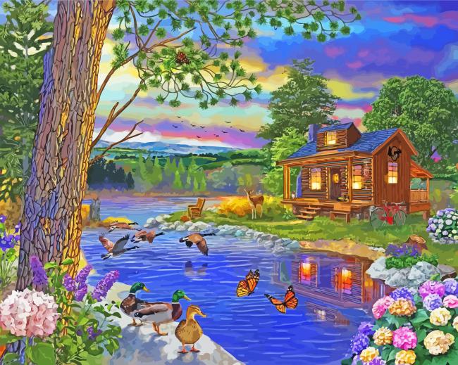 Peace River Cabin Art paint by number
