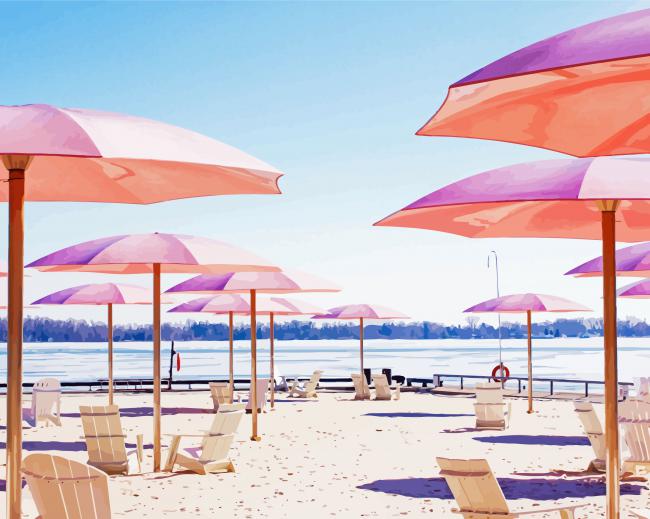 Pink Umbrellas In Toronto Beach paint by number