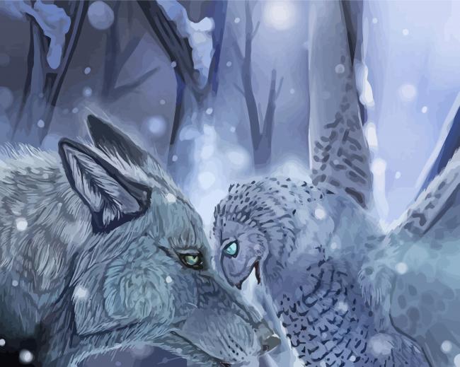 Snow Owl And Wolf paint by number