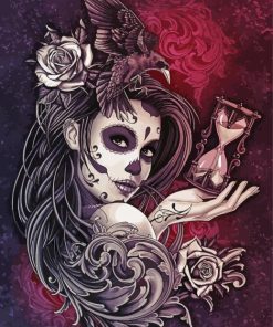 Sugar Skull Girl With Crow paint by number