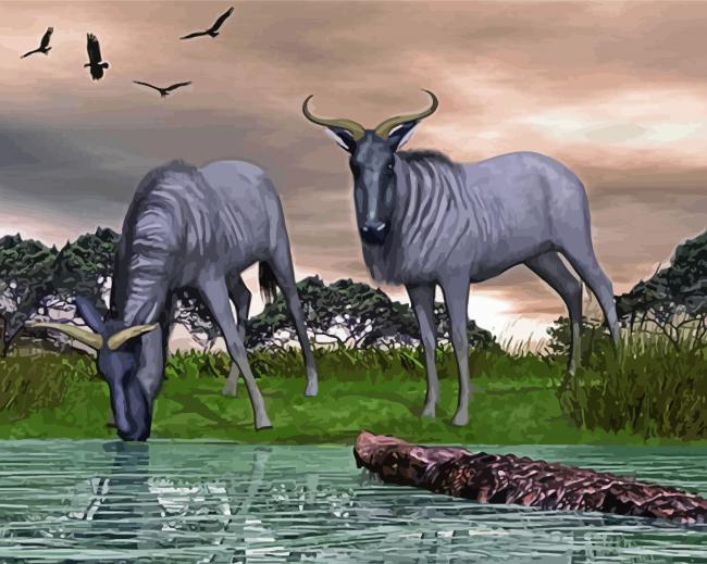 Two Blue Wildebeest paint by number