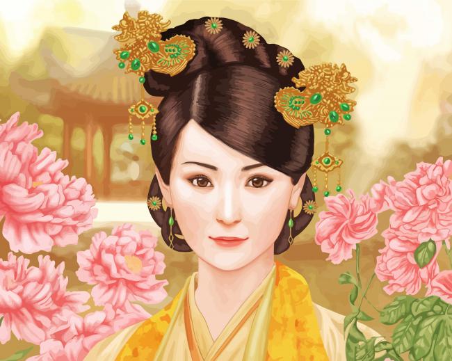 Ancient Chinese Girl With Flowers paint by number