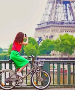 Girl Biking In France paint by number