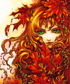 Girl Leaves Autumn Art paint by number