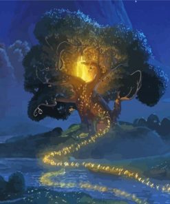 Magical Woods Tree At Night paint by number