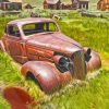 Rusty Old Cars In Farmyard Art paint by number
