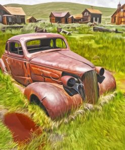 Rusty Old Cars In Farmyard Art paint by number
