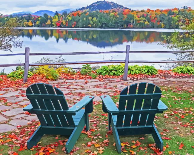 Adirondack Chairs By Lake paint by number