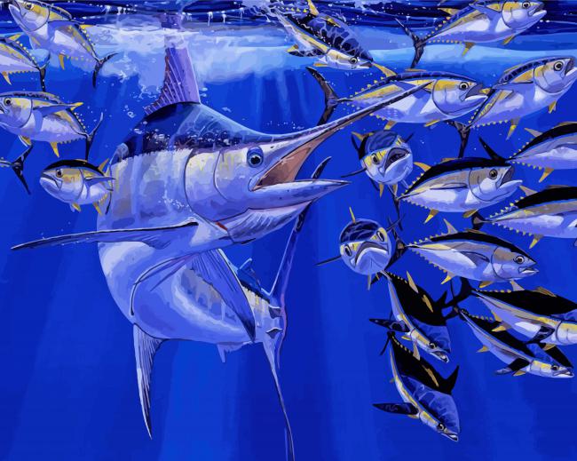 Blue Marlin Fish Underwater paint by number