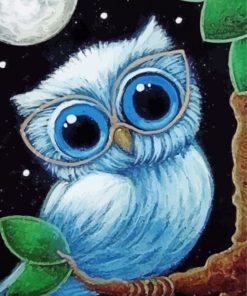Blue Owl With Glasses paint by number