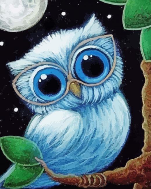 Blue Owl With Glasses paint by number