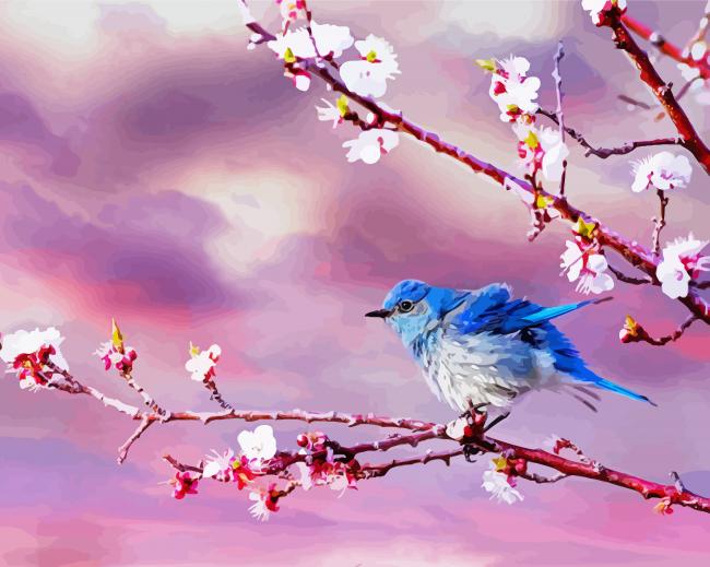 Blue Bird And Blossom paint by number