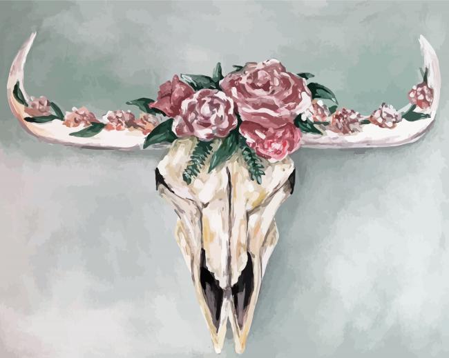 Bull Skull And Flowers paint by number
