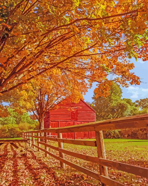 Fall With Barn paint by number