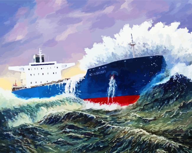 Freighter Ocean Waves paint by number
