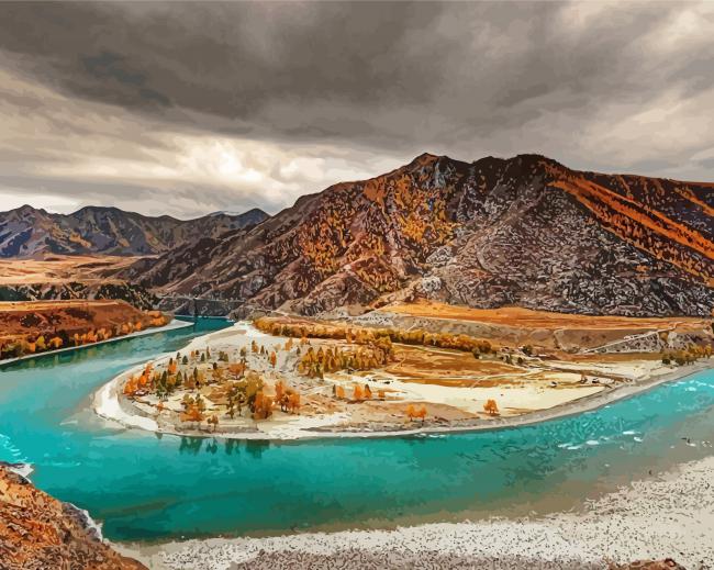 Katun River Altai Mountains paint by number