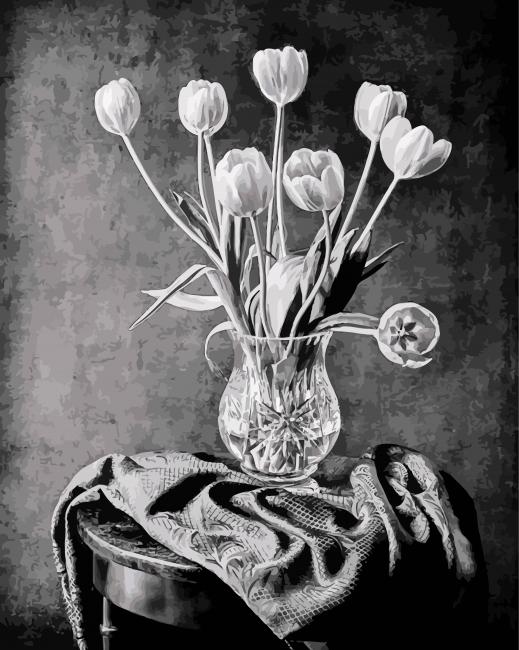 Monochrome Flower In Glass Vase paint by number
