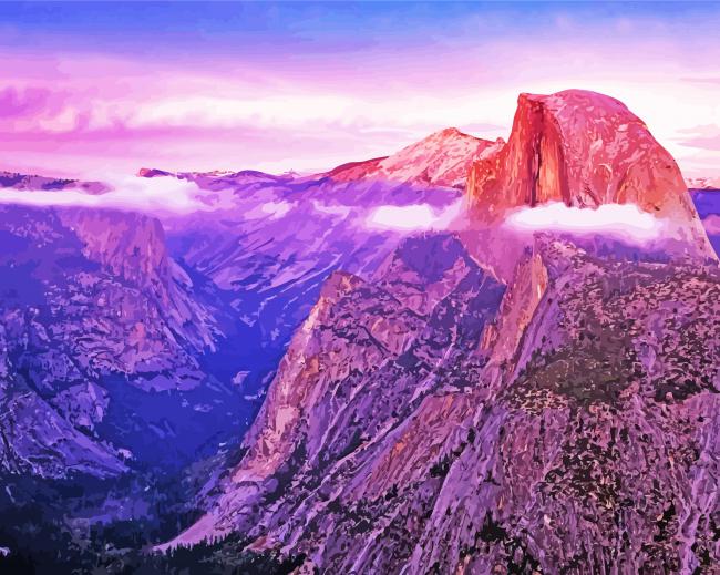Pink Sunset In Half Dome paint by number