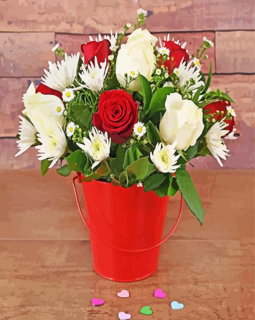 Red And White Flowers Roses paint by number