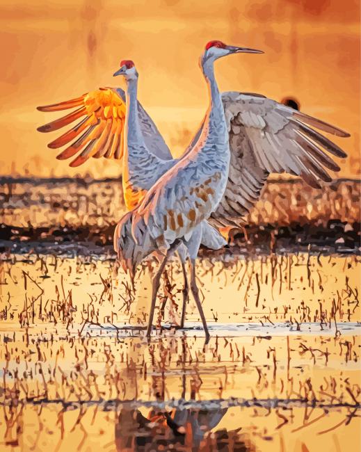 Sandhill Cranes At Sunrise paint by number