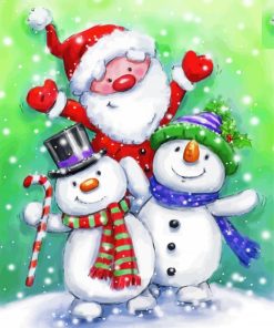 Santa With Snowmen paint by number