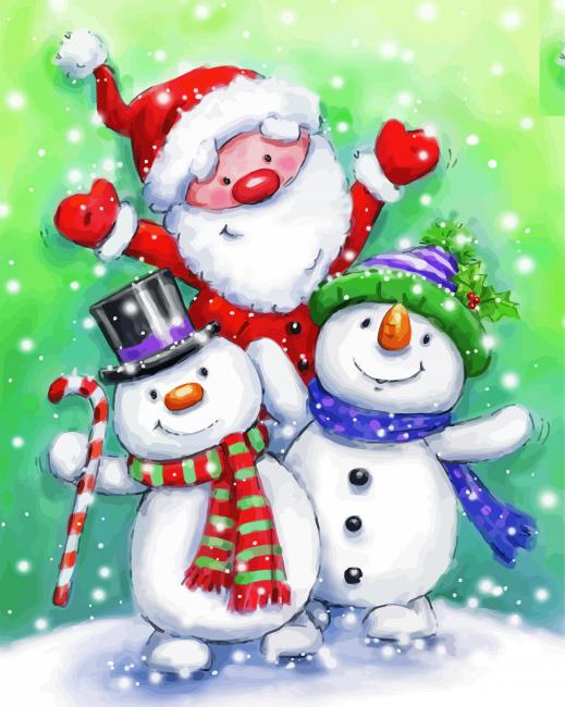 Santa With Snowmen paint by number